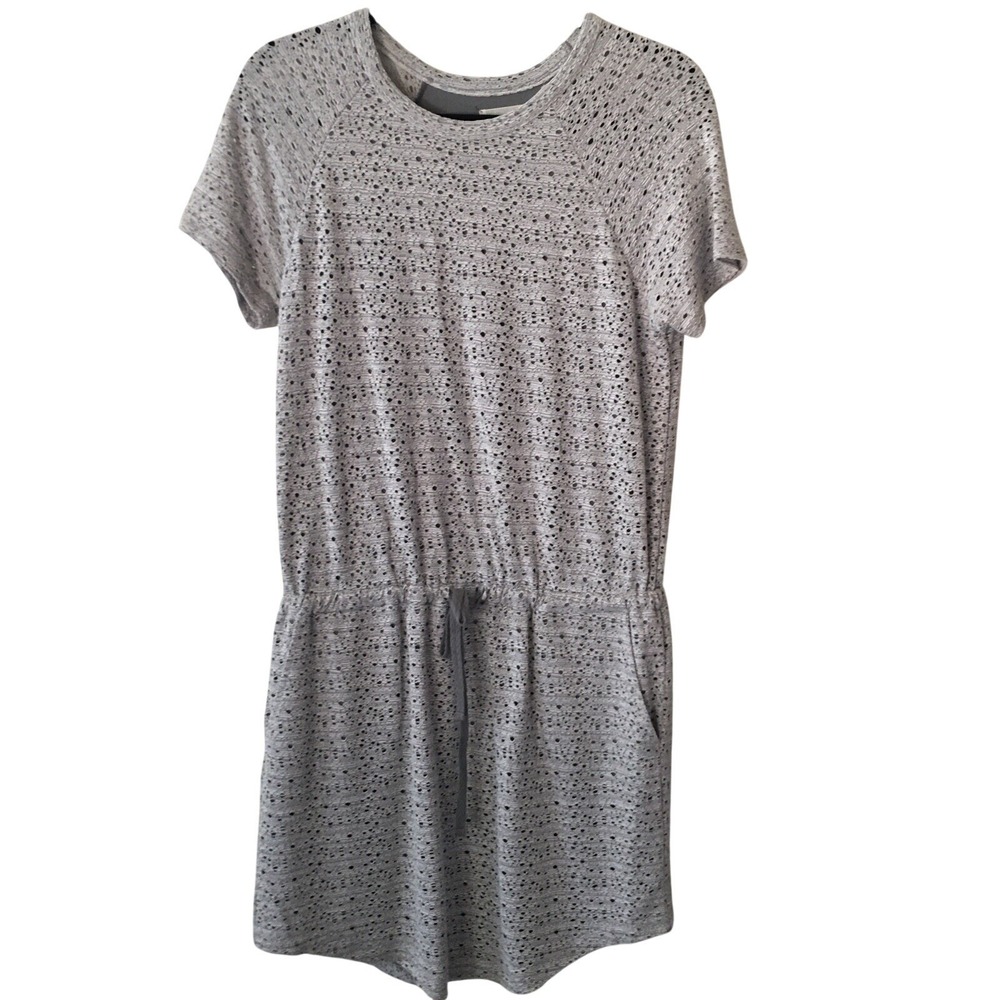Lou & Grey Knit Dress Women's Small Gray Casual Sport Stretch Eyelet Knee length